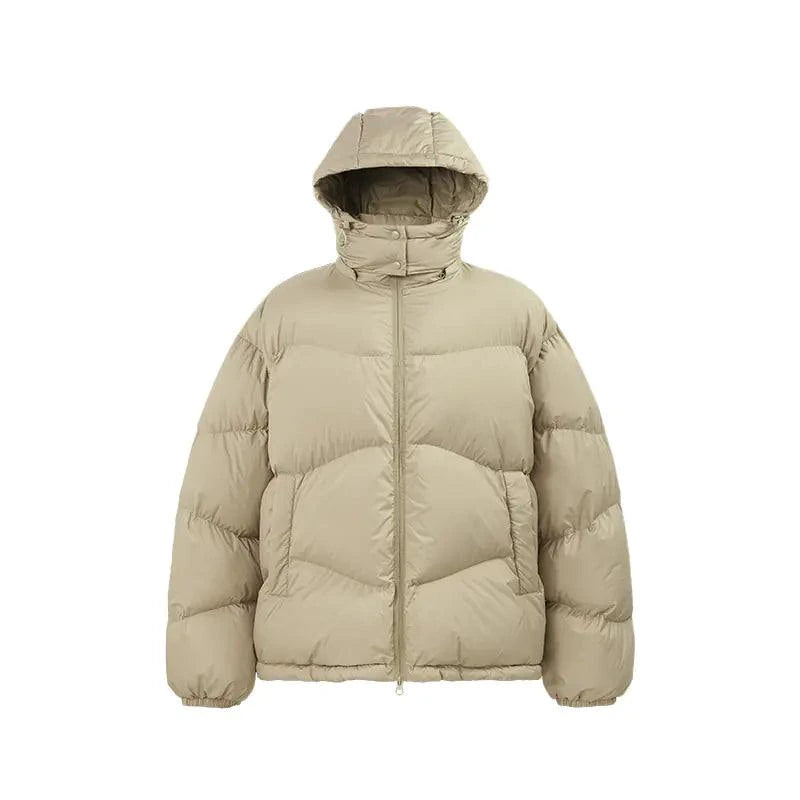 Mandotos thin and portable puff down jacket with solid color and hood, lightweight and cozy for cold weather.