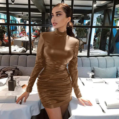 Mandotos Timeless Elegance leather dress showing a sleek, fitted design with classic style and smooth leather texture.