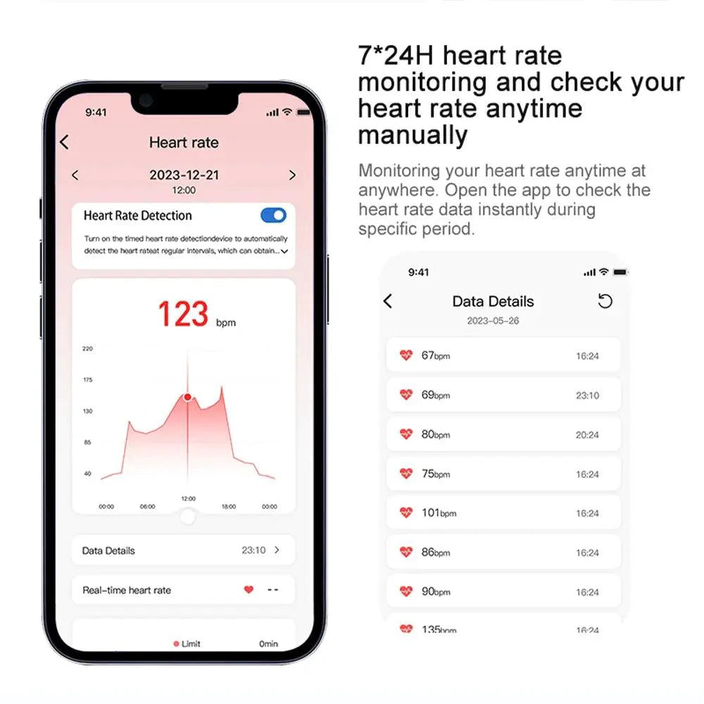 Mandotos Total Health Sync Tracker displaying a digital screen with health metrics on a sleek wearable device.