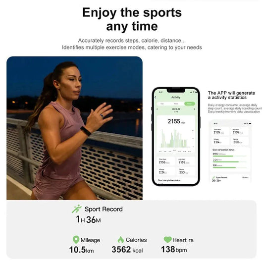Mandotos Total Health Sync Tracker displaying a digital screen with health metrics and activity data.
