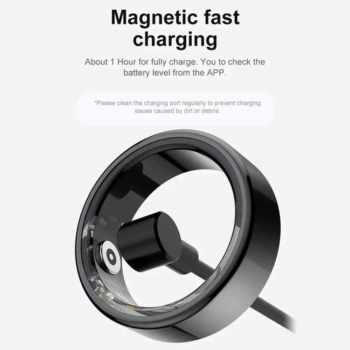Mandotos Total Health Sync Tracker showing a digital display with health metrics on a sleek black wristband.