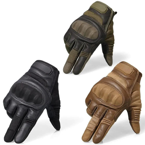 Mandotos touchscreen leather motorcycle gloves with reinforced palms and adjustable wrist straps, designed for rider comfort and control.