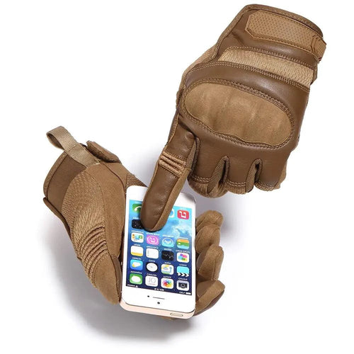 Mandotos touchscreen leather motorcycle gloves with reinforced palms and adjustable wrist straps for a secure fit.