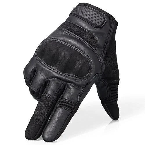 Mandotos touchscreen leather motorcycle gloves with reinforced palms and adjustable wrist straps, designed for riding comfort and protection.