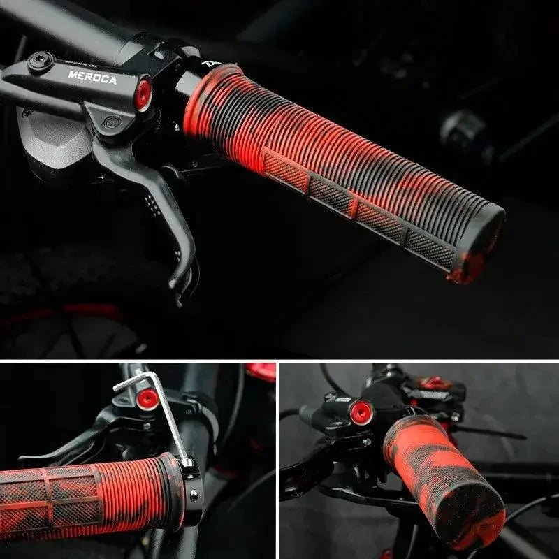 Mandotos TPR cyclist grips with textured rubber surface for comfortable, secure grip on bicycle handlebars.