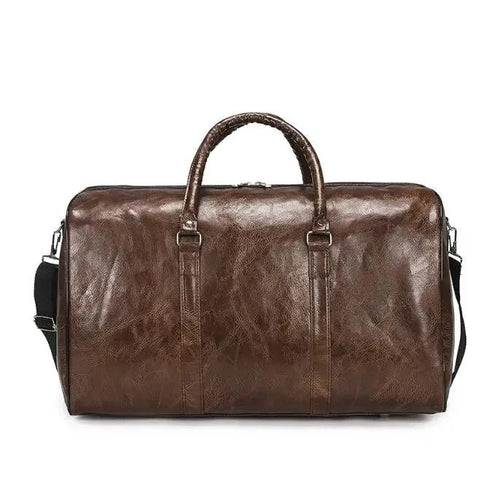 Mandotos travel bag for men and women, PU leather shoulder tote with large capacity, duffle and crossbody style, sports and luggage use
