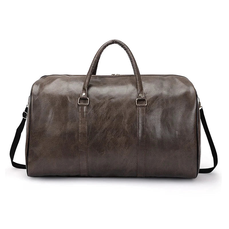 Mandotos travel bag for men and women, made of PU leather, featuring a large capacity, shoulder strap, and versatile tote design.