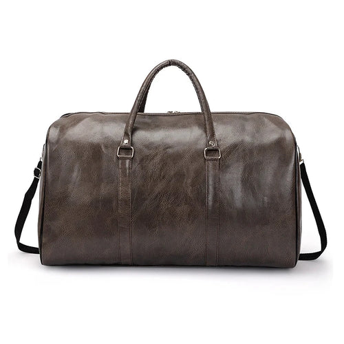 Mandotos travel bag for men and women, made of PU leather, featuring a large capacity, shoulder strap, and versatile tote design.