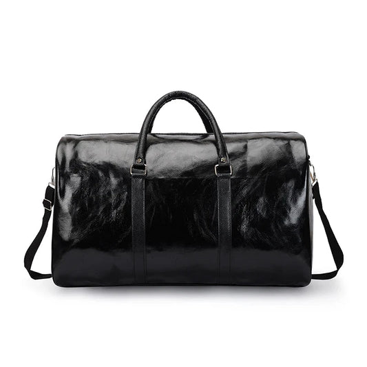 Mandotos travel bag for men and women, made of PU leather with large capacity, shoulder strap, and versatile tote and duffle style.