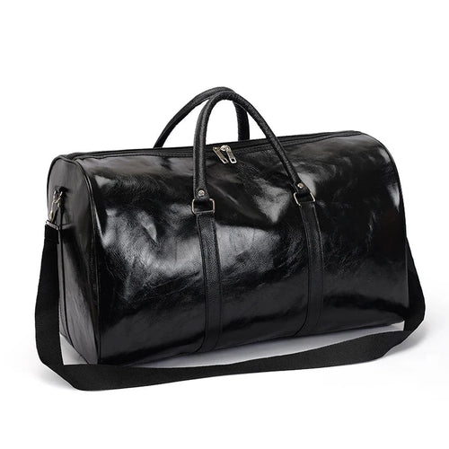 Mandotos travel bag for men and women, made of PU leather, large capacity, shoulder bag, duffle, crossbody, sports, and luggage style.