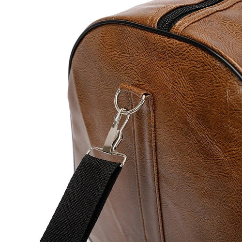 Mandotos PU leather travel bag for men and women, large capacity duffle and crossbody shoulder bag with sporty style.