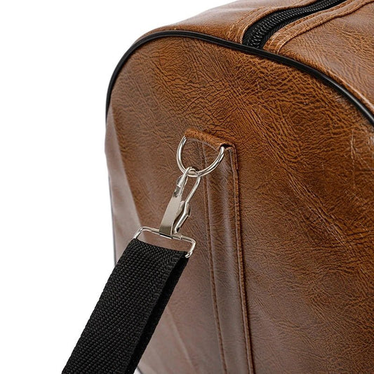 Mandotos PU leather travel bag for men and women, large capacity duffle and crossbody shoulder bag with sporty style.