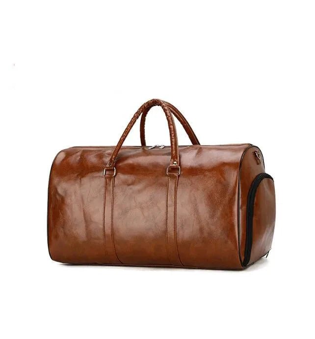 Mandotos travel bag for men and women, large capacity pu leather shoulder bag, duffle style with crossbody strap and sports luggage features.