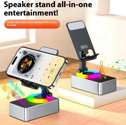 Mandotos TriFlex Mobile Hub with stand, built-in speaker, and charger for versatile device connectivity and convenience.