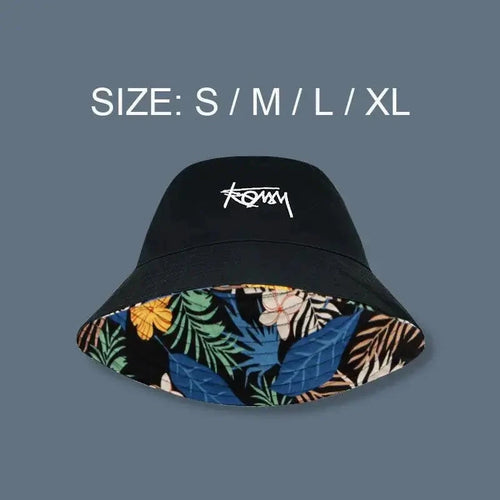 Mandotos Tropical Vibes men's Hawaiian bucket hat with dual-style design, featuring vibrant tropical print for summer and casual wear.