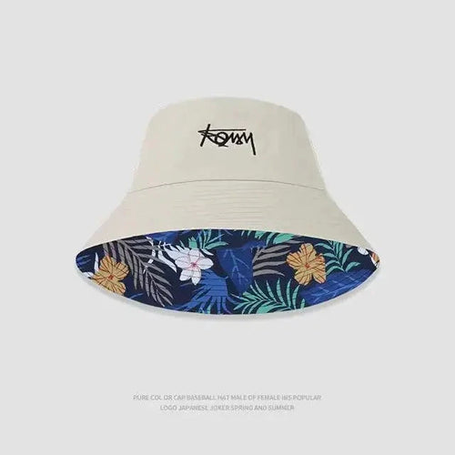 Mandotos Tropical Vibes dual-style men's Hawaiian bucket hat with vibrant tropical print, perfect for outdoor adventure and sunny days.