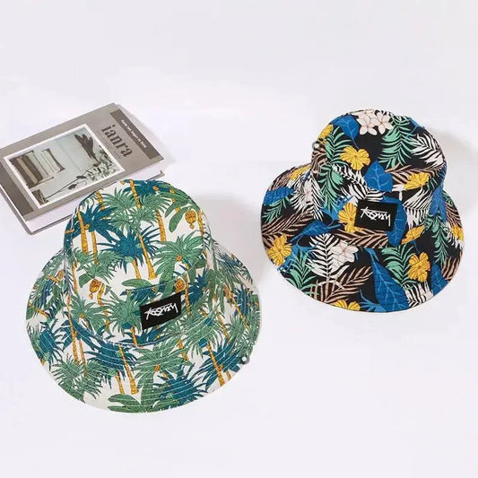 Mandotos Tropical Vibes dual-style men's Hawaiian bucket hat with vibrant tropical print, perfect for outdoor adventure in any season.