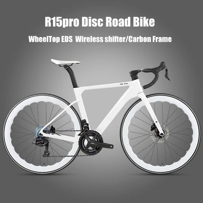 Mandotos Twitter 700x25C carbon road bicycle with wireless hydraulic disc brakes, 50mm carbon wheel, and EDS TX 24S shifter.