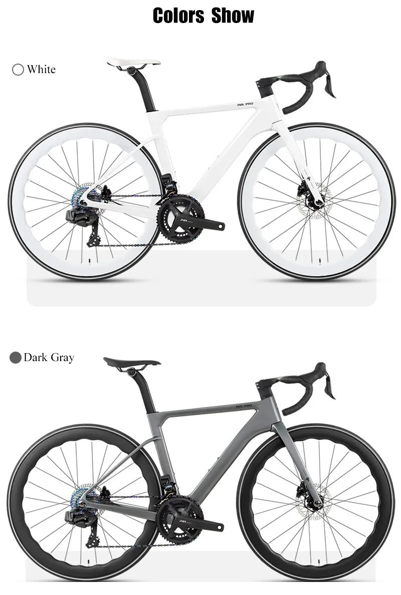 Mandotos Twitter 700x25C carbon road bicycle with hydraulic disc brakes, wireless shifter, 50mm carbon wheels, and sleek racing design.