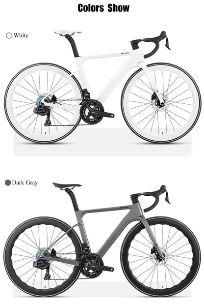 Mandotos Twitter 700x25C carbon road bicycle with hydraulic disc brakes, wireless shifter, 50mm carbon wheels, and sleek racing design.
