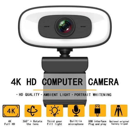 Mandotos Ultra-Clear 4K Mini Webcam showing compact design and high-resolution lens for sharp video calls.