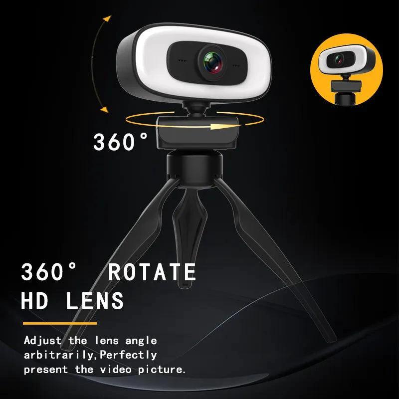 Mandotos Ultra-Clear 4K Mini Webcam showing compact design with adjustable lens and built-in microphone for high-resolution video calls.