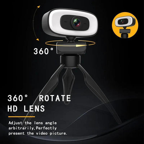 Mandotos Ultra-Clear 4K Mini Webcam showing compact design with adjustable lens and built-in microphone for high-resolution video calls.