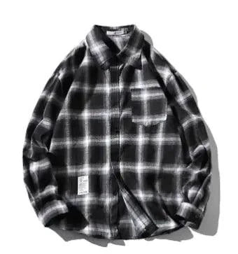 Unisex checkered long sleeve shirt by MANDOTOS, featuring a classic pattern, button front, and casual fit.