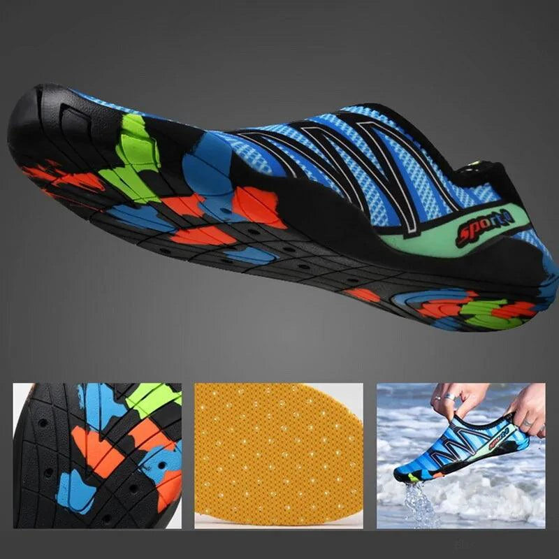 Unisex MANDOTOS swimming shoes with lightweight, quick-drying material and flexible soles designed for water activities.