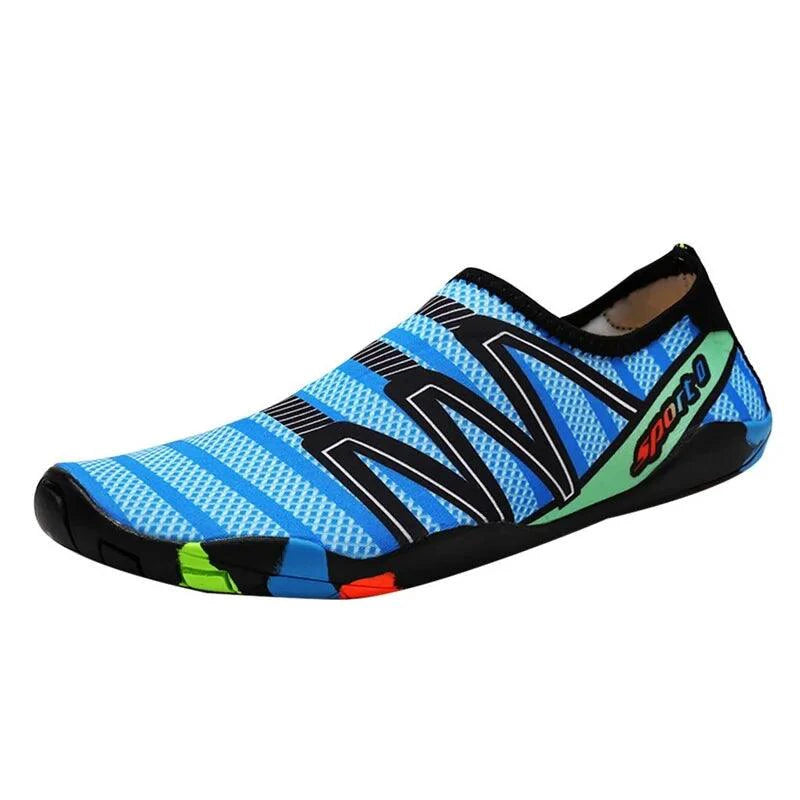 Unisex swimming shoes by MANDOTOS with flexible, quick-drying material and slip-on design for water activities.