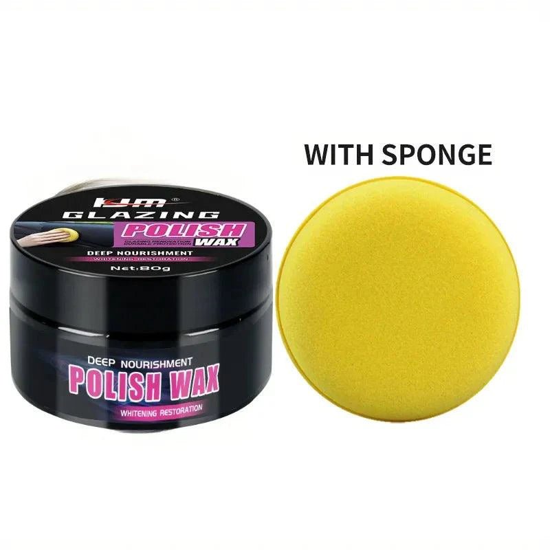 Mandotos universal leather and plastic repair polishing wax for automotive interior reconditioning on black leather, plastic, and rubber surfaces.