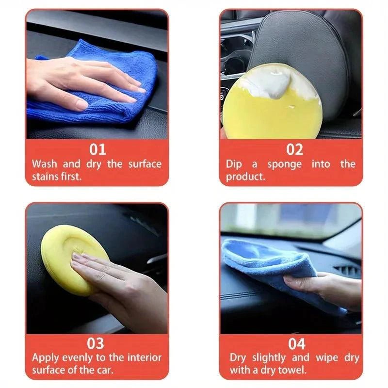 Mandotos universal leather and plastic repair polishing wax for automotive interior reconditioning on leather, plastic, and rubber surfaces.