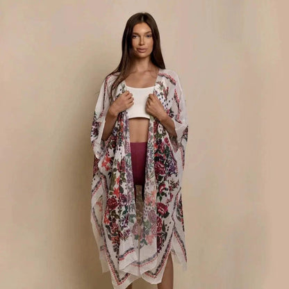 Mandotos Urban Blossom Kimono featuring floral patterns, lightweight fabric, and relaxed fit, perfect for casual or stylish wear.