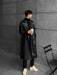 Urban Edge men's faux leather jacket by MANDOTOS, featuring a stylish black jacket with a classic collar and zip closure.