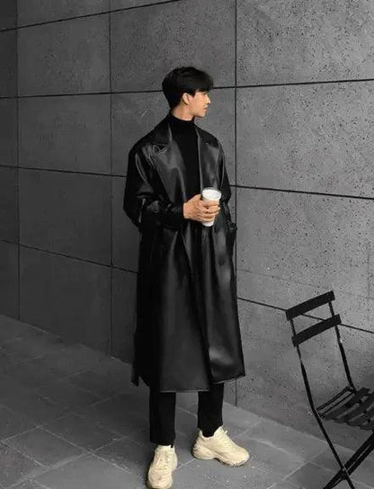 Urban Edge men's faux leather jacket by MANDOTOS, featuring a stylish black jacket with a classic collar and zip closure.