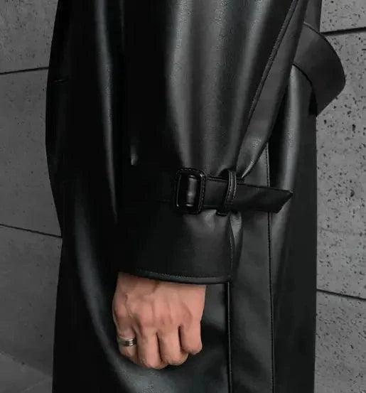 Urban Edge men's faux leather jacket by MANDOTOS, featuring a stylish black design with a classic collar and zip front.