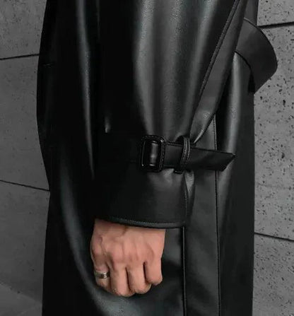 Urban Edge men's faux leather jacket by MANDOTOS, featuring a stylish black design with a classic collar and zip front.