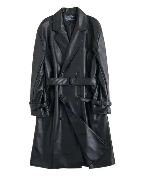 Urban Edge men's faux leather jacket by MANDOTOS, shown in black with stylish collar and zipper details.