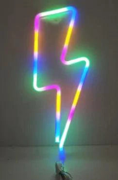 Mandotos USB and battery-powered LED neon lightning sign with vibrant lighting, ideal for modern decorative displays.