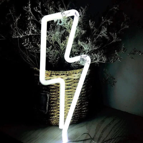 Mandotos USB and battery-powered LED neon lightning sign, glowing with vibrant blue light, perfect for room decor or signage.
