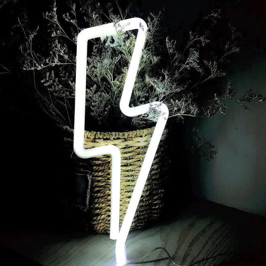 Mandotos USB and battery-powered LED neon lightning sign, glowing with vibrant blue light, perfect for room decor or signage.