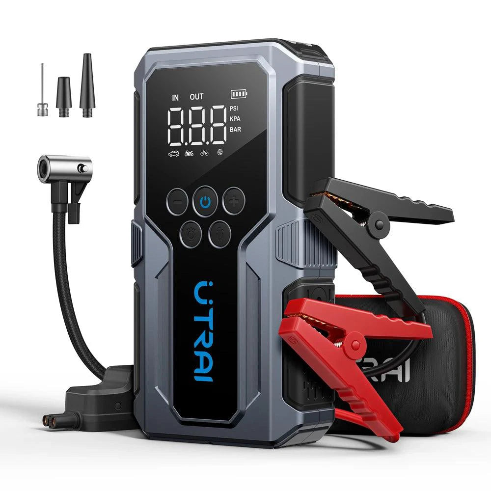 MANDOTOS UTRAI 1500A portable car jump starter and 150 PSI air pump, emergency power boost for vehicles.