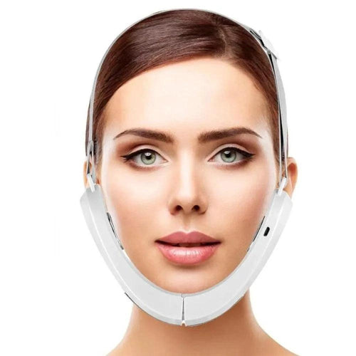 MANDOTOS V-Lift Face Massager for sculpted jawline and double chin reduction, shown in use on the face.