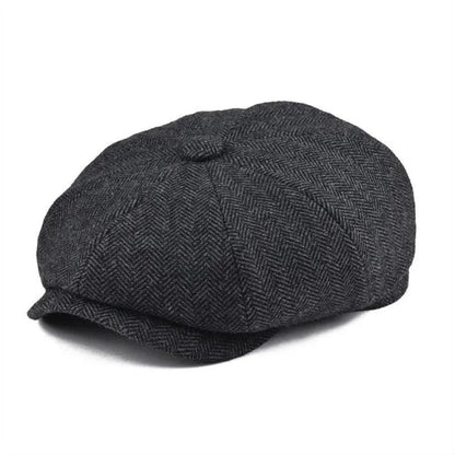 Mandotos vintage Peaky Blinder woolen cap showing classic design and textured fabric in a close-up image.