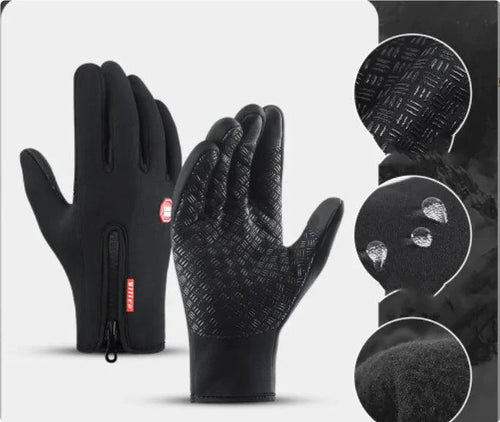 Mandotos WarmRide Touch Gloves in black, featuring touchscreen-compatible fingertips for cold weather outdoor use.
