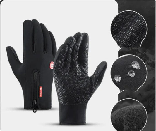 Mandotos WarmRide Touch Gloves in black, featuring touchscreen-compatible fingertips for cold weather outdoor use.