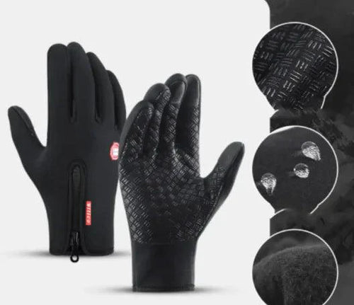 Mandotos WarmRide Touch Gloves in black, featuring touchscreen-compatible fingertips for cold weather outdoor use.