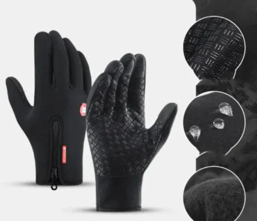 Mandotos WarmRide Touch Gloves in black, featuring touchscreen-compatible fingertips for cold weather outdoor use.