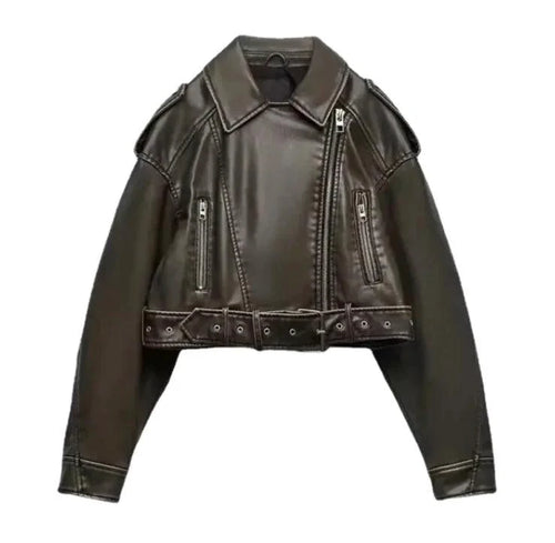 Mandotos washed faux leather jacket featuring a classic design with a smooth, matte finish and stylish collar detail.