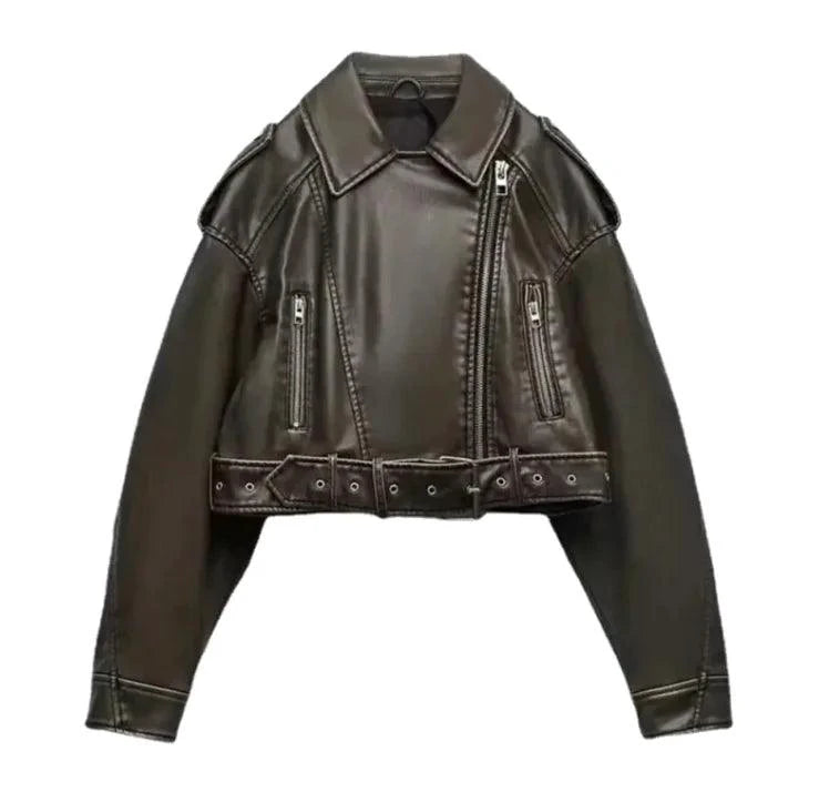 Mandotos washed faux leather jacket with a stylish fit, featuring a smooth texture and classic design for a modern, edgy look.